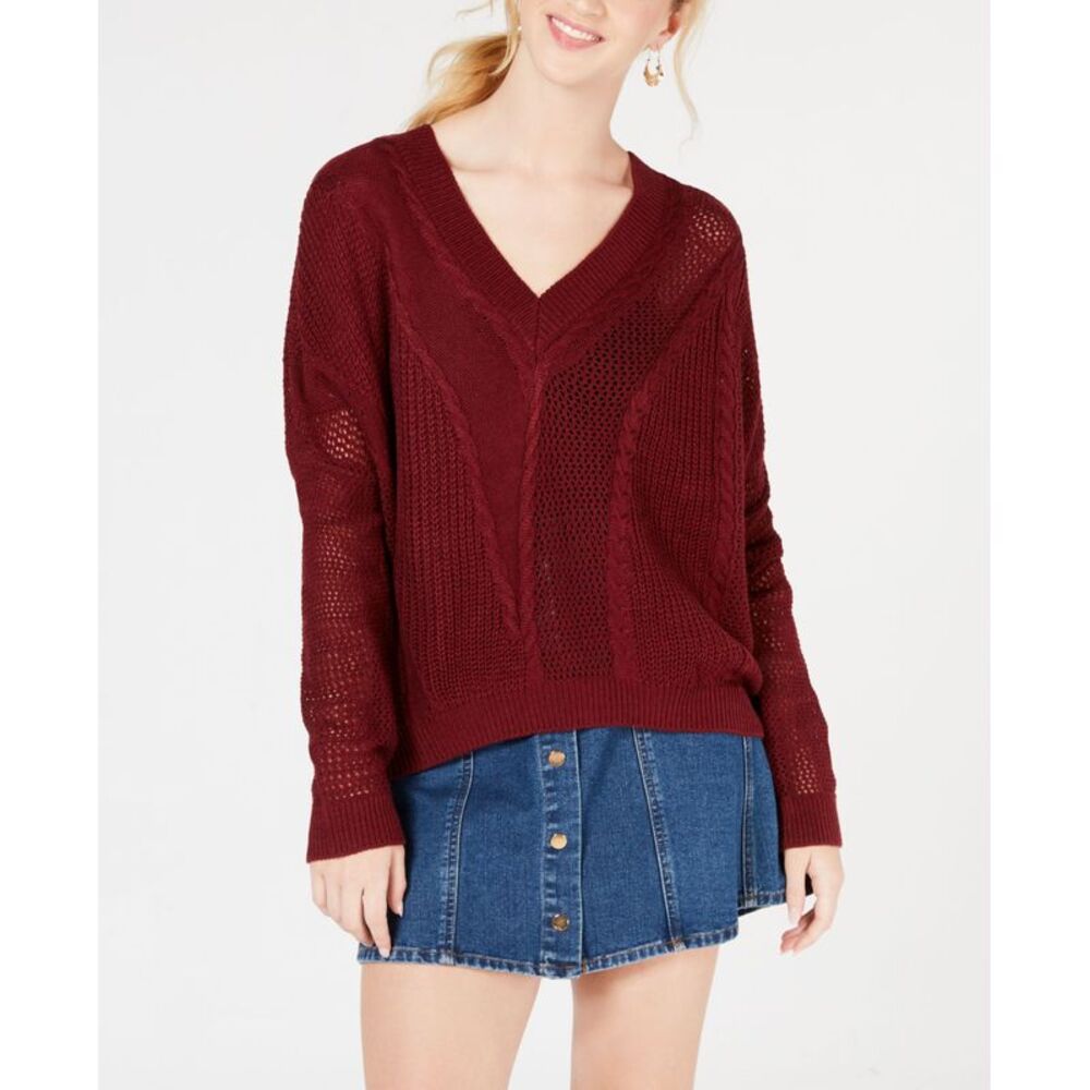 Ultra Flirt By Ikeddi Juniors Pointelle Cable Knit Sweater